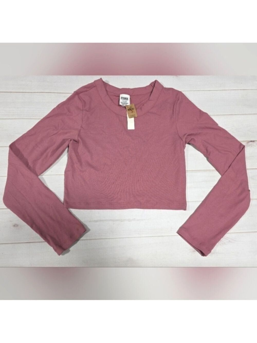 Pink Victoria's Secret Mauve Rib Long Sleeve Crop Top Large - New With Tags